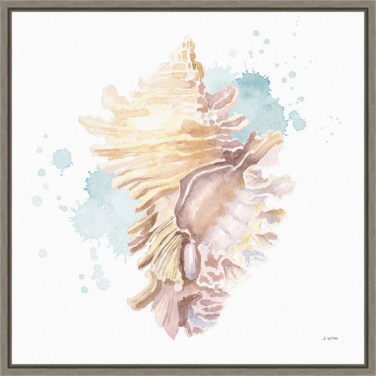 Salento Coast IV (Seashell) by James Wiens 16-in. W x 16-in. H. Canvas Wall Art Print Framed in Grey